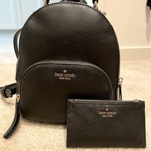 NEW with tags. Kate Spade black leather back pack with matching mini wallet